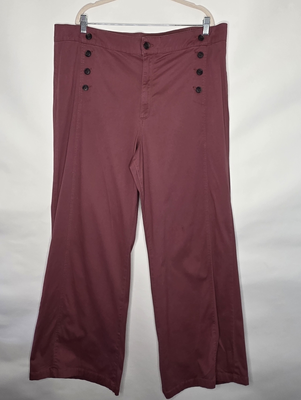 Wide Leg Sailor Pants Size 20 Tall Soft Cotton Stretch Hi-rise Pockets Casual